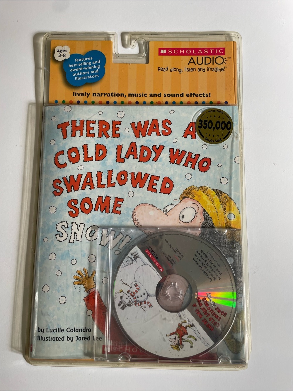 NWT Scholastic There Was An Old Lady Who Swallowed Some Snow Book & Audio CD
